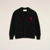 Black Wool Cardigan with Contrasted Ami De Coeur