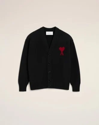 Black Wool Cardigan with Contrasted Ami De Coeur