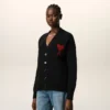 Black Wool Cardigan with Contrasted Ami De Coeur