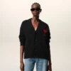 Black Wool Cardigan with Contrasted Ami De Coeur