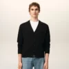 Black Wool Cardigan with Contrasted Ami De Coeur