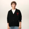 Black Wool Cardigan with Contrasted Ami De Coeur