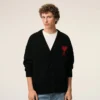 Black Wool Cardigan with Contrasted Ami De Coeur
