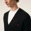 Black Wool Cardigan with Contrasted Ami De Coeur