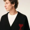 Black Wool Cardigan with Contrasted Ami De Coeur