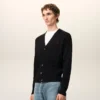Black Wool Cardigan with Contrasted Ami De Coeur