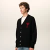 Black Wool Cardigan with Contrasted Ami De Coeur