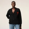 Black Wool Cardigan with Contrasted Ami De Coeur