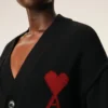 Black Wool Cardigan with Contrasted Ami De Coeur