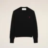 Black Wool Crewneck Sweater with Contrasted Ami De Coeur