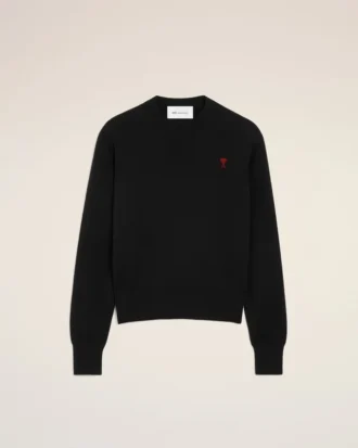 black wool crewneck sweater with contrasted ami de coeur 1 2 330x413 - Black Wool Crewneck Sweater with Contrasted Ami De Coeur