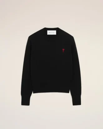 Black Wool Crewneck Sweater with Contrasted Ami De Coeur Black Wool Crewneck Sweater with Contrasted Ami De Coeur