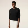 Black Wool Crewneck Sweater with Contrasted Ami De Coeur