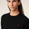 Black Wool Crewneck Sweater with Contrasted Ami De Coeur Black Wool Crewneck Sweater with Contrasted Ami De Coeur