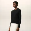 Black Wool Crewneck Sweater with Contrasted Ami De Coeur