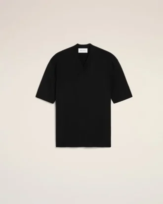 Black Wool Short Sleeves V Neck Sweater