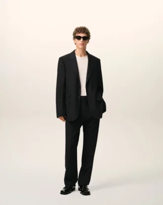 Black Wool Straight Trousers
