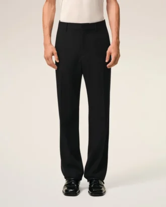 Black Wool Straight Trousers