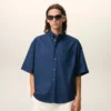 Blue Cotton Boxy Embroidered Ami De Coeur Blue Cotton Boxy Embroidered Ami De Coeur