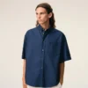 Blue Cotton Boxy Embroidered Ami De Coeur Blue Cotton Boxy Embroidered Ami De Coeur