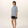 Blue Cotton Boxy Fit Mariniere Ami De Coeur T-Shirt
