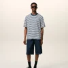 Blue Cotton Boxy Fit Mariniere Ami De Coeur T-Shirt