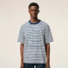 Blue Cotton Boxy Fit Mariniere Ami De Coeur T-Shirt