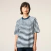 Blue Cotton Boxy Fit Mariniere Ami De Coeur T-Shirt