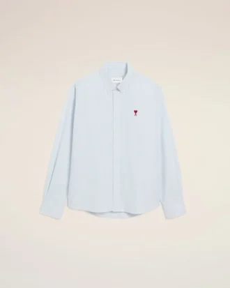 Blue Cotton Classic Long Sleeve Shirt Button Down Collar with Embroidered Adc