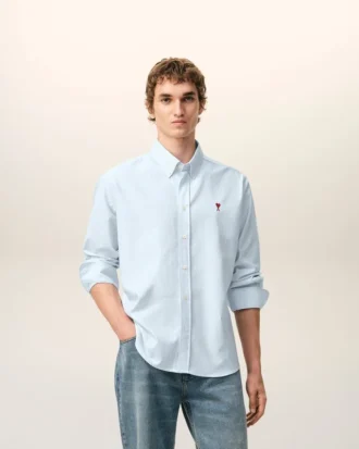 Blue Cotton Classic Long Sleeve Shirt Button Down Collar with Embroidered Adc