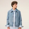 Blue Cotton Contrasted Ami De Coeur Zipped Jacket Blue Cotton Contrasted Ami De Coeur Zipped Jacket