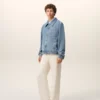Blue Cotton Contrasted Ami De Coeur Zipped Jacket Blue Cotton Contrasted Ami De Coeur Zipped Jacket