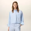 Blue Cotton Cropped Embossed Ami De Coeur Shirt