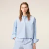 Blue Cotton Cropped Embossed Ami De Coeur Shirt