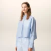 Blue Cotton Cropped Embossed Ami De Coeur Shirt