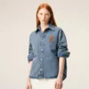 Blue Cotton Knitted Ami De Coeur Overshirt