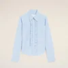 Blue Cotton Long Sleeve Ruffled Adjusted Shirt