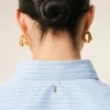 Blue Cotton Long Sleeve Ruffled Adjusted Shirt