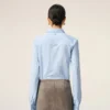 Blue Cotton Long Sleeve Ruffled Adjusted Shirt