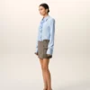 Blue Cotton Long Sleeve Ruffled Adjusted Shirt