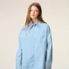 Blue Cotton Sharp Collar Ami De Coeur Wide Shirt Blue Cotton Sharp Collar Ami De Coeur Wide Shirt