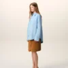 Blue Cotton Sharp Collar Ami De Coeur Wide Shirt Blue Cotton Sharp Collar Ami De Coeur Wide Shirt