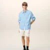 Blue Cotton Sharp Collar Ami De Coeur Wide Shirt Blue Cotton Sharp Collar Ami De Coeur Wide Shirt