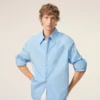 Blue Cotton Sharp Collar Ami De Coeur Wide Shirt Blue Cotton Sharp Collar Ami De Coeur Wide Shirt
