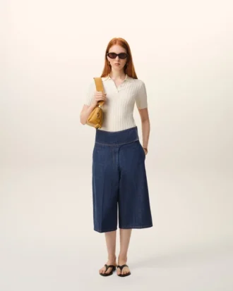 Blue Cotton Wrapped Belted Bermuda Shorts