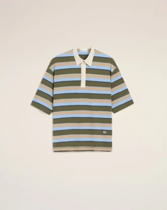 Blue Striped Cotton Ami Patch Polo