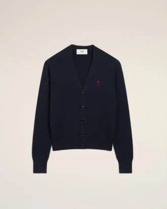 Blue Wool Cardigan with Contrasted Ami De Coeur