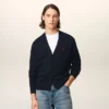 Blue Wool Cardigan with Contrasted Ami De Coeur