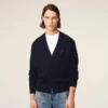 Blue Wool Cardigan with Contrasted Ami De Coeur
