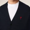 Blue Wool Cardigan with Contrasted Ami De Coeur